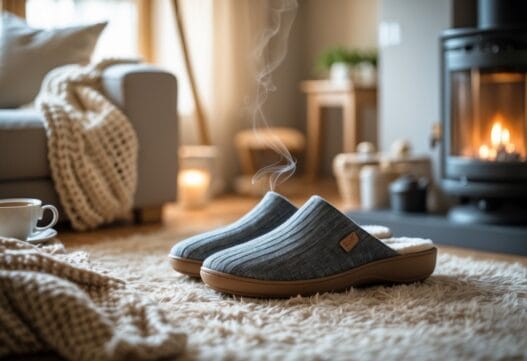 Stilfulde hjemmesko til kvinder i forskellige farver og designs på hvid baggrund.